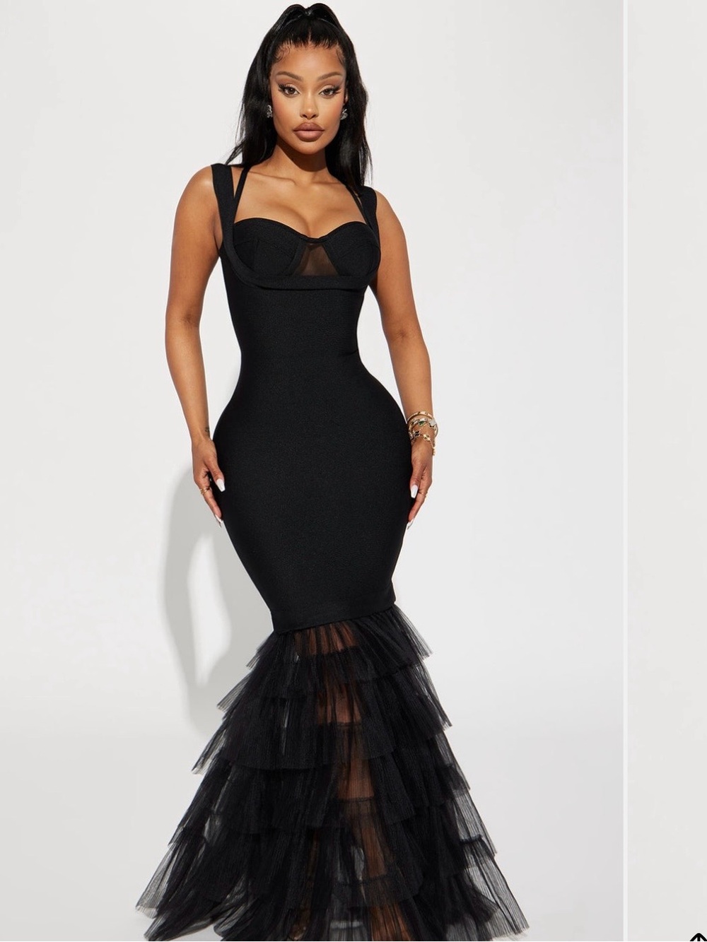 Black Tulle Mermaid Evening Dress